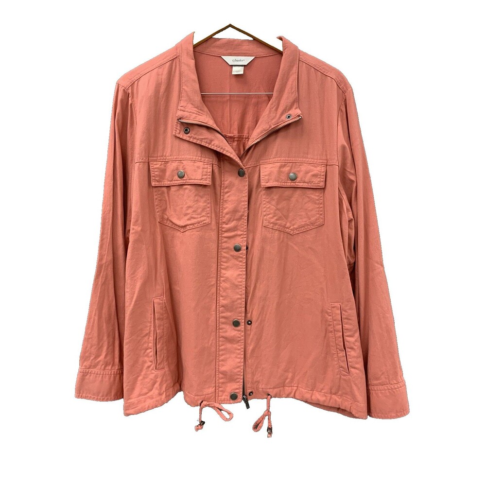 CJ Banks Utility Zip Up Jacket 1X Pastel Pumpkin Muted Orange Lagenlook Relaxed